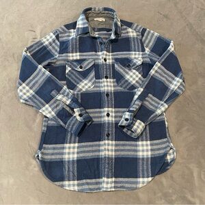 Wallace and Barnes Shirt Mens Small Blue Plaid Flannel Double Pocket